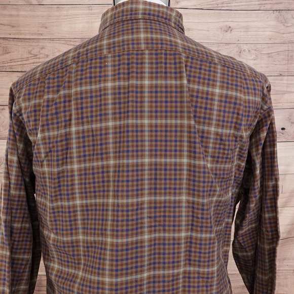 DANIEL CREMIEUX COLLECTION BROWN CHECK LONG SLEEVE BUTTON DOWN SHIRT MENS SZ L - Picture 5 of 7